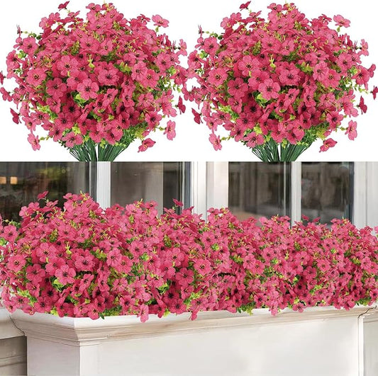 Artificial Flowers Outdoor Faux Plants UV Resistant 12 Bundles Fake Patio Flowers Plastic Greenery Plnats Outside Bulk for Spring Garden Hanging Planter Home Vase Decor, Rose Red
