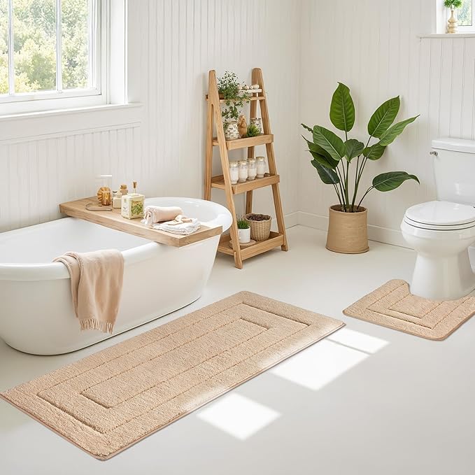 GRANNY SAYS Khaki Bathroom Rugs Non Slip, 59" x 24", Small Bathroom Rugs Washable，Bath Mats for Floor, Microfiber Bath Mat for Tub, Absorbent Shower Rug