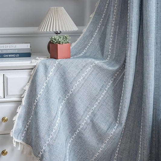 ColorBird Boho Curtains 2 Panels 108 Inches Long Blue Southwest Farmhouse Curtain for Living Room Door