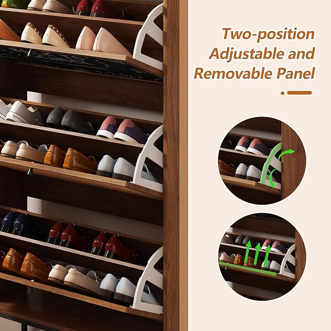AVZEAR Narrow Shoes Cabinet with 3 Flip Drawers, Free Standing Shoe Racks Organizer Farmhouse Tipping Bucket with Blackboard, Entryway Hallway Storage, Walnut
