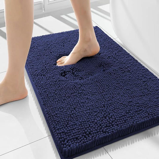 Smiry Luxury Chenille Bathroom Rugs 34x21, Extra Soft and Absorbent Shaggy Bath Mat, Machine Washable, Non-Slip Plush Carpet Runner for Tub, Shower, and Floor, Home Decor Accessories, Navy Blue
