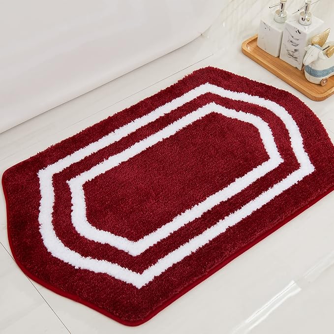 COSY HOMEER Extra Thick Bath Linen Sets Rugs - Anti-Slip Bath Mats Soft Plush 100% Strong Polyester Living Room Bathroom Water Absorbent(Red,20x32 - Inches)
