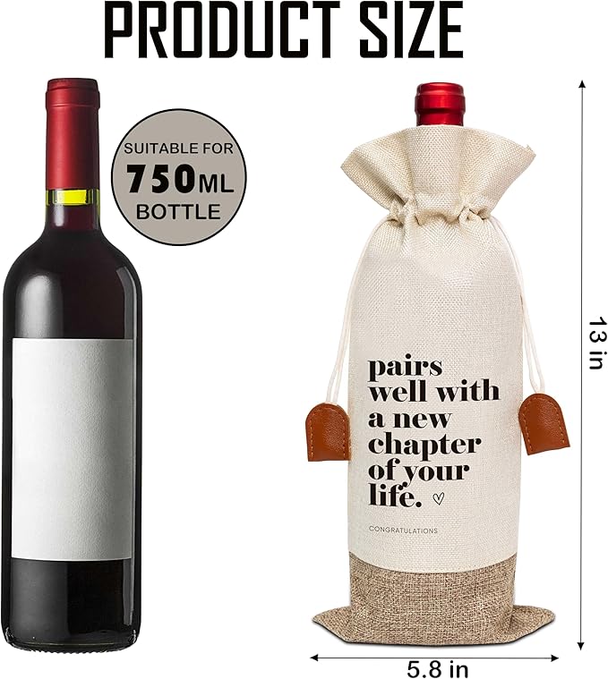 New Chapter Gifts Wine Bag, New Job Wine Champagne Bag, Cotton Linen Wine Gift Bag With Drawstring, Retirement, New Beginning Gifts For Leaving Coworker, Going Away Work Friend-16