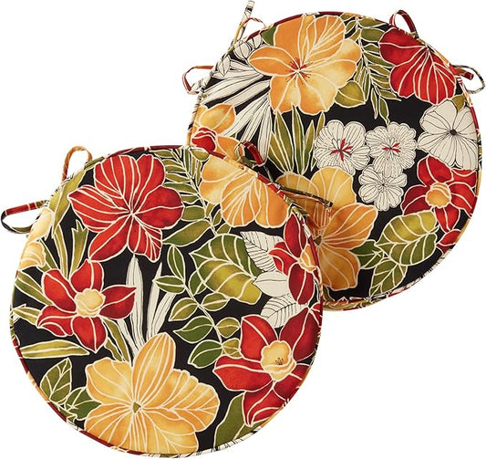 Greendale Home Fashions Outdoor 18-inch Round Reversible Seat Cushion, 2-Pack, Aloha 2 Count