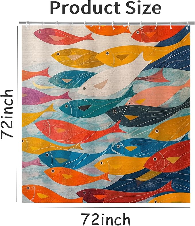 Fish Shower Curtain for Bathroom Abstract Swiming Fishes Shower Curtains Home Bathroom Bathtubs Fish Decor Polyester Shower Curtain Waterproof Washable Durable 12 Hooks 72"x72"