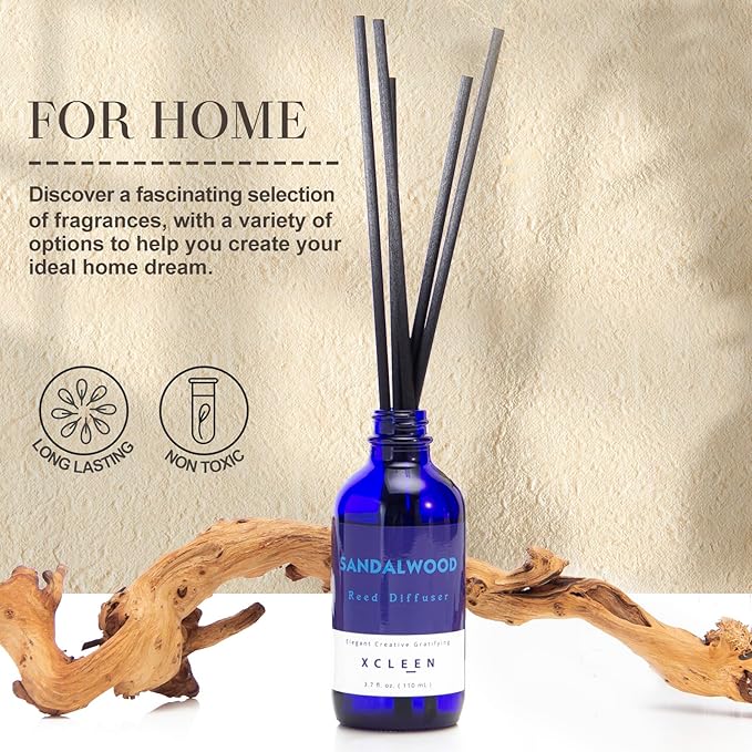 Reed Diffuser, Sandalwood Scented Reed Diffuser Set, Oil Reed Diffuser with 6 Sticks, Home Fragrance Reed Diffuser for Bathroom, Aromatherapy Diffuser for Gift, Christmas Room Decor