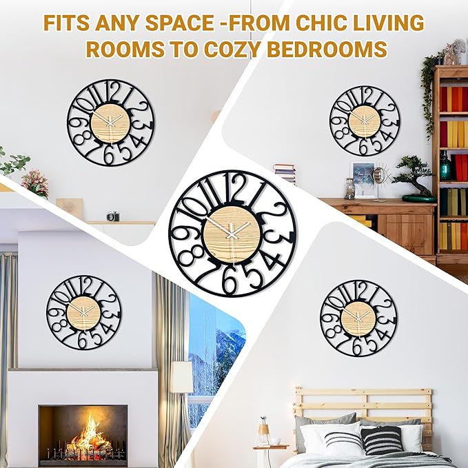 20inch/50cm Large Wall Clocks for Living Room Decor Modern Silent Non Ticking Clocks for Dining Room,Bedroom,Kitchen Battery Operated Wood Big Clock (Wooden Arabic Numerals, 20 inches)