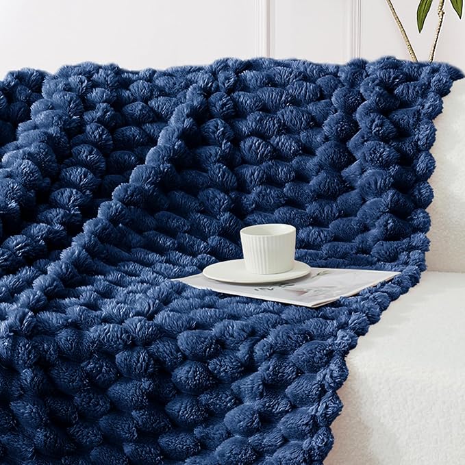 Whale Flotilla Throw Blanket for Couch with Jacquard Pattern, Fuzzy Soft Cozy Exquisite Blankets for All Season, Warm and Fluffy, 50x60 Inch, Navy Blue