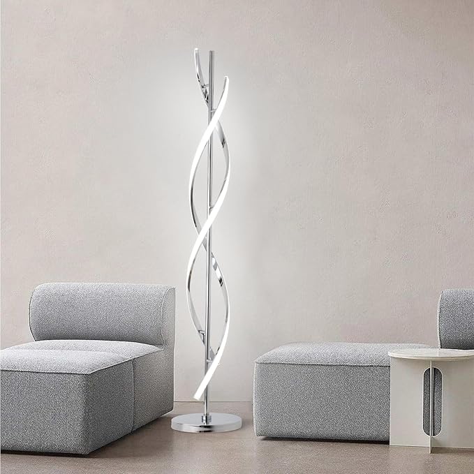 ADISUN 40W LED Modern Floor Lamp Remote Control Dimmable Spiral Floor Lamp Indoor Tall Lamp Floor Lamps for Living Rooms Family Rooms Bedrooms Offices Lighting (Silver)