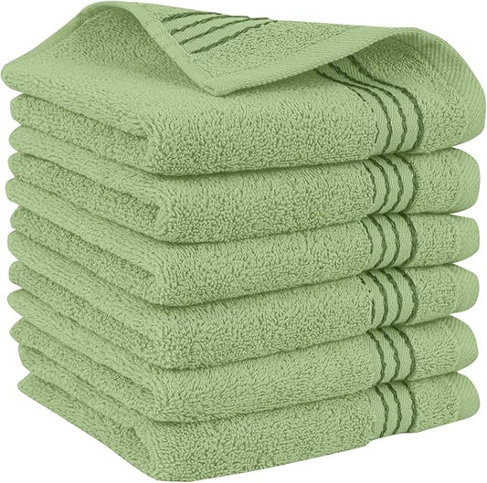 Elegant Comfort Premium Turkish Cotton 6 Pack Washcloths Set - 13 x 13 inch, Luxurious Hotel Spa Quality 100% Turkish Cotton 6PC Washcloth Set - Highly Absorbent - Soft Bathroom Towels, Sage
