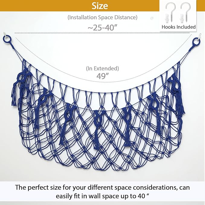 Stuffed Animal Net or Hammock Wall Macrame Toy Display Plush Toy Holder Ceiling Hanging Net for Stuffed Animal Storage (Blue, Small)