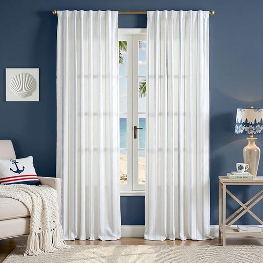 jinchan Blue and White Striped Curtains 108 Inches Long for Living Room Bedroom Blue on White Pinstripe Curtains Privacy Light Filtering Rod Pocket Modern Window Treatments Set 2 Panels
