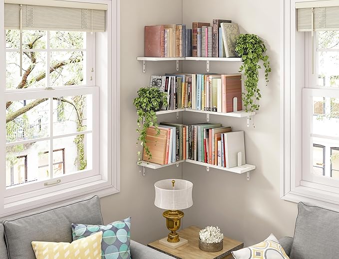 Fixwal Wood Floating Shelves for Wall Decor, Wall Shelves Set of 6, Wall Mounted Floating Shelf for Bedroom Decor, Bathroom Storage, Farmhouse Shelf for Wall - White