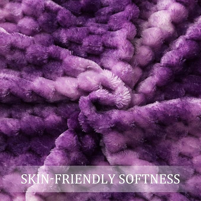 Exclusivo Mezcla Extra Large Soft Fleece Throw Blanket, 50x70 Inches Stylish Jacquard Throw Blanket for Couch, Fuzzy Cozy Lightweight for All Season, Tie-dye Purple