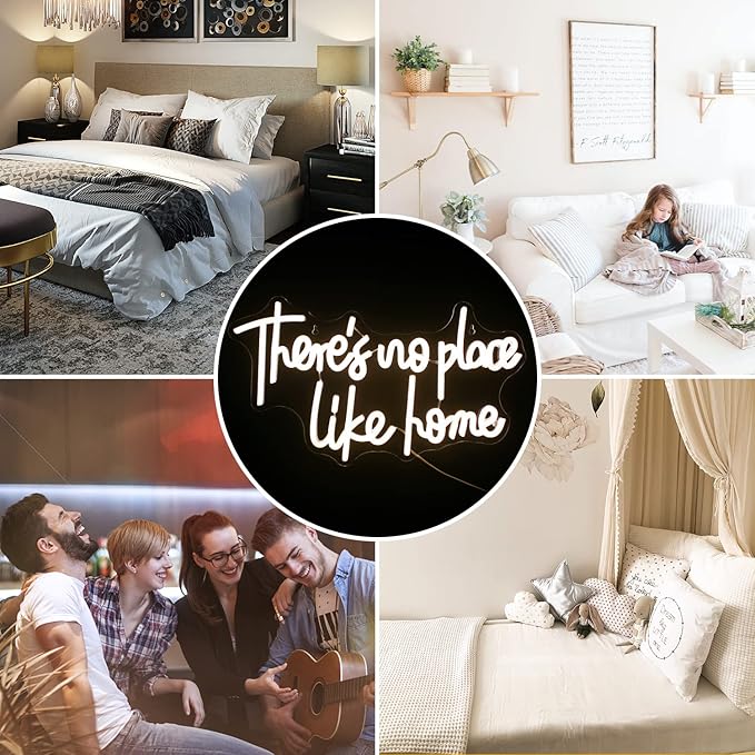Lucunstar There‘s No Place Like Home Neon Sign,Neon Sign For Room,Warm White Led Neon Light for Wall Decor,Light Up Sign for Wedding,Home Party,USB Connectivity Neon Sign for Bedroom Decor,Home Decor