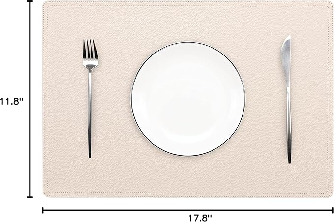 Set of 4 Faux Leather Placemats, PU Table Mats, Waterproof, Stain Resistant, Heat Resistant, Non-Slip Easy to Clean for Kitchen Dining Table,Conference Table C Beige Rectangle