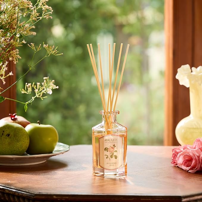 Airkeep Reed Diffuser Set-6.09 oz (180ml) Rose Bulgarian Scented Diffuser with 8 Reed Sticks Home Fragrance Oil Diffuser for Bathroom Shelf Decor