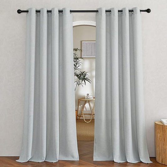 NICETOWN Linen Light Gray Curtains for Living Room, Grommet Top Flax Linen Blend Semi Sheer Eclectic Drapes Privacy with Light Filtering for Kids Room/Bedroom, W52 x L84, 2 Pieces