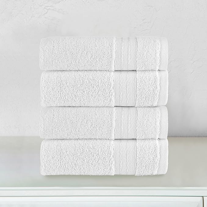 Elegant Comfort Premium Turkish Cotton 4 Pack Hand Towel Set - 16 x 28 inch, Luxurious Hotel Spa Quality 100% Turkish Cotton 4PC Hand Towel Set - Highly Absorbent - Soft Bathroom Towels, White