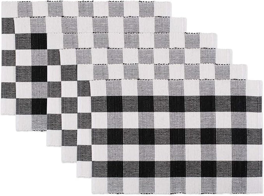 DII Buffalo Check Collection, Classic Farmhouse Placemat Set, 13x19, Black & White, 6 Piece