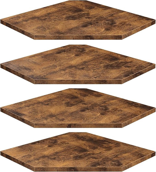 Homode Corner Shelf Wall Mount, Set of 4 Floating Corner Shelves with Cord Hole for Cable Box, Wood Corner Hanging Shelves for Bathroom Bedroom Kitchen, Rustic Brown
