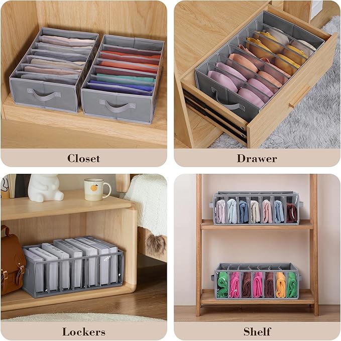 Zilink Upgraded Underwear Drawer Organizer with Support Board, Clear Drawer, 7 Grids Divider, Sock Organizer for Closet, Nursery, Baby Clothes, Bra, Sock, Tie - 3 Pack