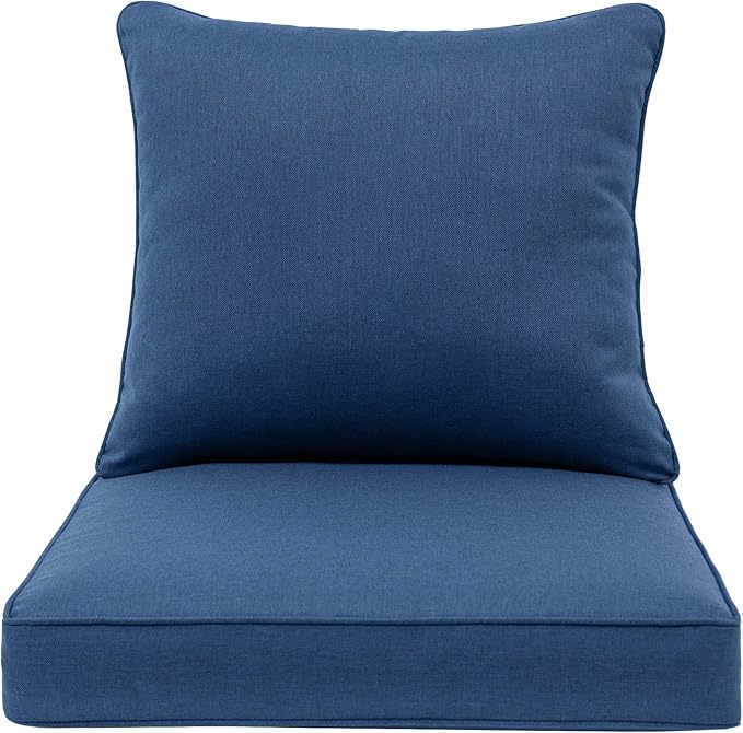 QILLOWAY Outdoor/Indoor Deep Seat Cushions for Patio Furniture, Lawn Chair All Weather Cushion 24 x 24 inch 1 Set,(Indigo)
