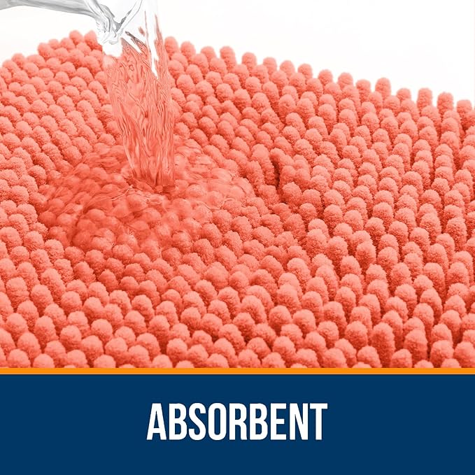 OLANLY Bathroom Rugs 24x16, Extra Soft Absorbent Chenille Bath Rugs, Rubber Backing Quick Dry, Machine Washable Bath Mats for Bathroom Floor, Tub and Shower, Home Decor Accessories, Coral