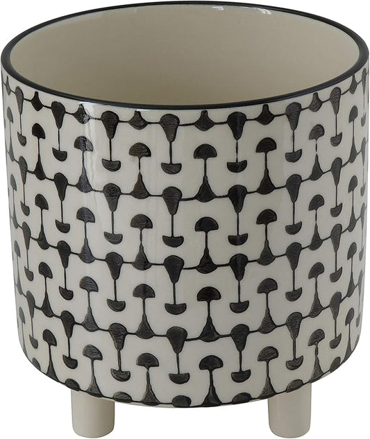 Creative Co-Op Footed Stoneware Planter with Abstract Print, Black and White