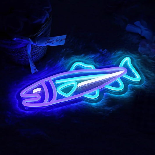 Salmon Fish Neon Sign Sea Art Neon Light for Room Wall Decor Dimmable LED Neon Light for Bar Restaurant Man Cave Game Room Wall Art 11.8"×7.9"