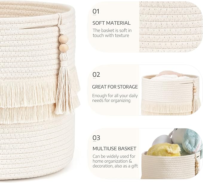 Dahey Over The Door Organizer with 4 Pockets and Macrame Decorative Cotton Rope Storage Basket Boho Nursery Decor for Bathroom, Bedroom, Dorm