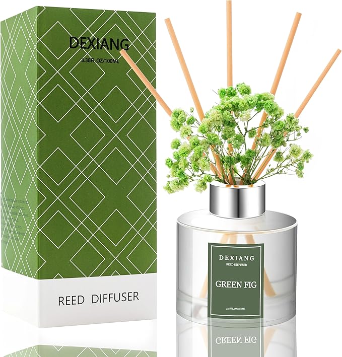 Green Picture Reed Diffuser Set - 3.38 fl oz (100ml) Essential Oil with 6 Reed Sticks | Home & Bathroom Decor