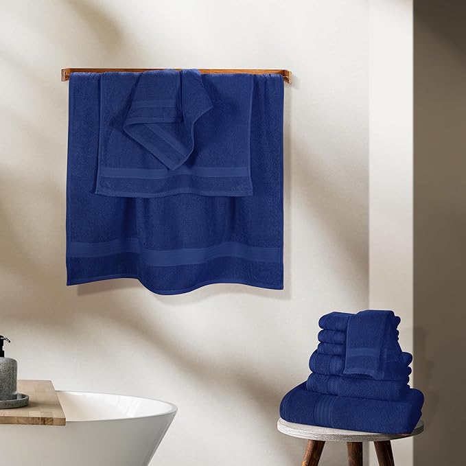 GLAMBURG Ultra Soft 24-Piece Towel Set - 100% Pure Ringspun Cotton, Contains 8 Oversized Bath Towels 27x54, 8 Hand Towels 16x28, 8 Wash Cloths 13x13 - Ideal for Everyday use, Hotel & Spa - Navy Blue