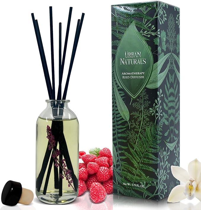Urban Naturals Black Raspberry Vanilla Reed Diffuser Refill, 4 oz, Bundle with Black Raspberry Vanilla Reed Diffuser Set - Made with Essential Oils in The USA