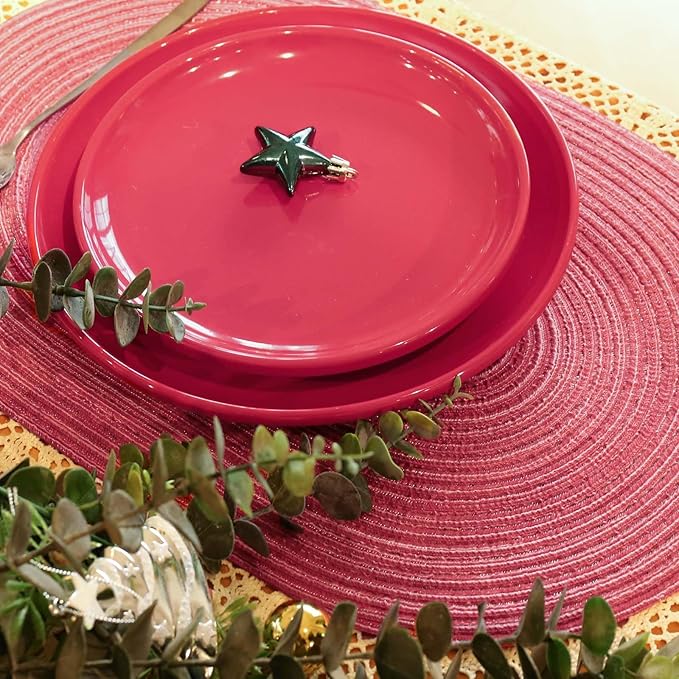 Noctiflorous Oval Braided Placemats Set of 8 Woven 12x18 Inch Non Slip Washable Heat Resistant Place Mats Tablemats for Dining Kitchen Party Daily Table Decor Dinner Mats (Raspberry Pink, 8)
