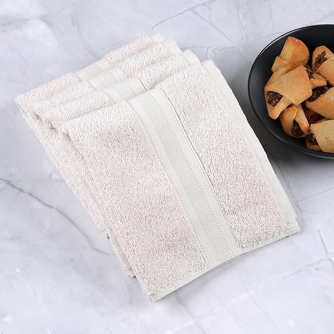 Quick-Dry, Soft & High Absorbent Fingertip Towels for Bathroom Cotton Soft Feel Fingertip Towels 11"x17" | Daily Use 100% Cotton Towels for Bathroom, Gym & More | (4 Pcs, Ivory Lace)
