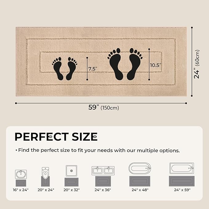GRANNY SAYS Khaki Bathroom Rugs Non Slip, 59" x 24", Small Bathroom Rugs Washable，Bath Mats for Floor, Microfiber Bath Mat for Tub, Absorbent Shower Rug