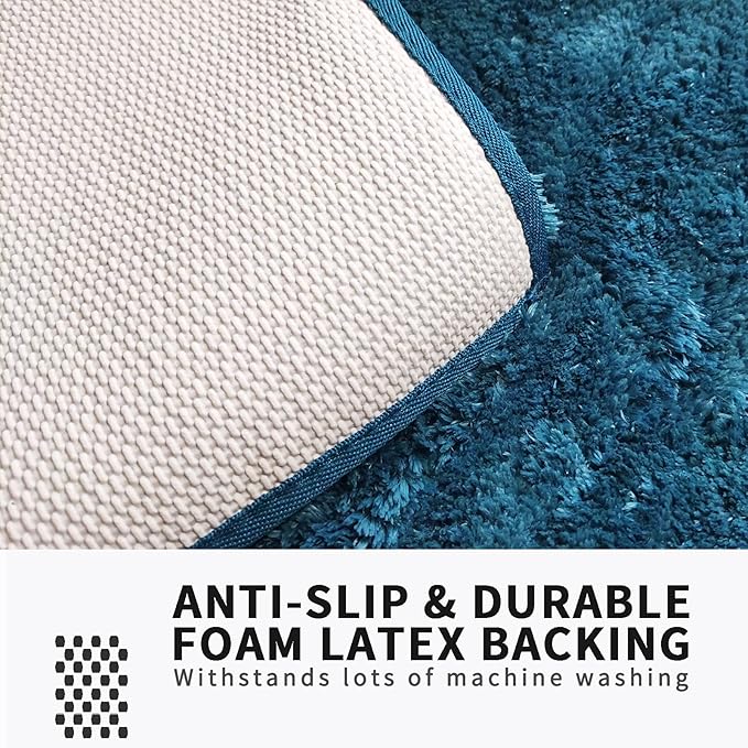 FIFU Bathroom Rugs 24" W x 36" L, Bath Mat for Bathroom, Bedroom, Laundry Room & Kitchen, Non-Slip Rubber Latex Backing, Extra Soft and Absorbent Microfiber Carpet, Machine Washable Rug, Peacock Blue
