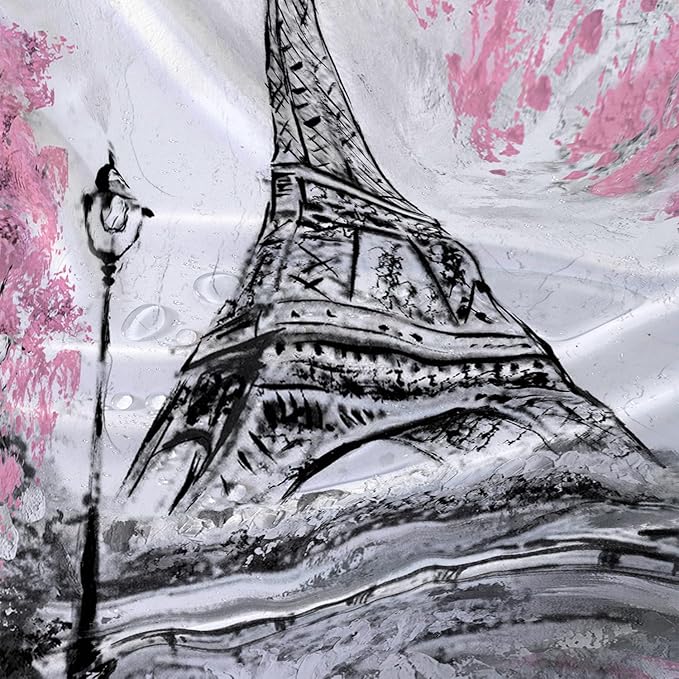 AILONEN Paris Tower Shower Curtain,Retro Gray Tower Waterproof Shower Curtain Set for Boys Kids Teens, 72" W*72" H Cherry Tree Eiffel Tower Pen Drawing Style Shower Curtains