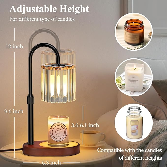 Lukasa Candle Warmer Lamp, with RGB LED Lights,Timer and Dimmer, Adjustable Height, House Warming Gifts New Home Decor, Gifts for Women Mom, Wax Melt Warmer for Scented Jar Candles