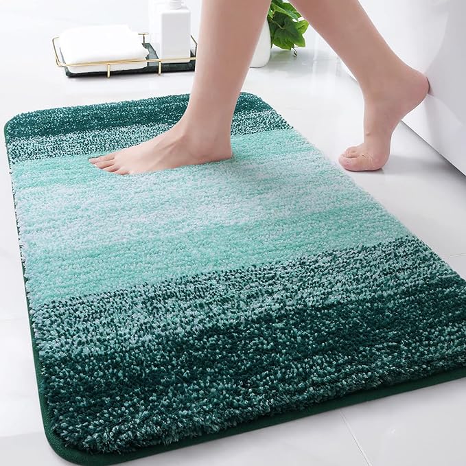 Arotive Microfiber Bathroom Rugs, Shaggy Soft and Absorbent Bath Rug, Non-Slip, Thick Plush Machine Washable Dry Bath Mats for Bathroom, Tub and Shower, 30x20, Dark Green