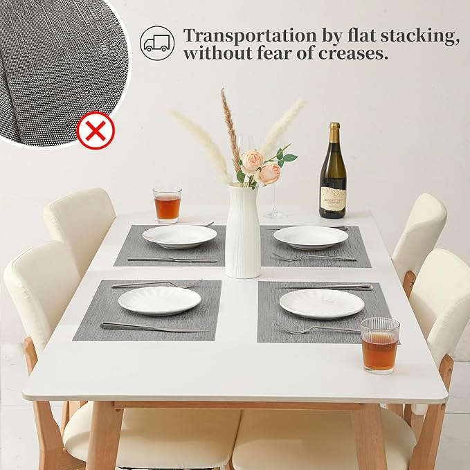 Leetaltree Grey Placemats, Heat Resistant Non-Slip Place mats for Dining Table, Washable Durable PVC Vinyl Woven Table Mats (Set of 20)