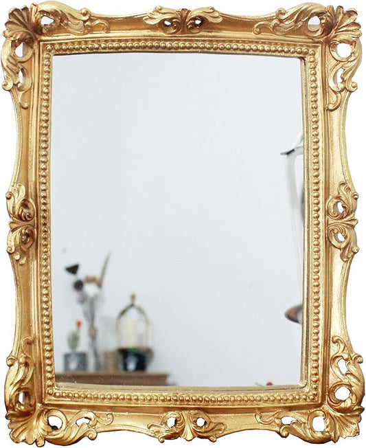 Funerom Vintage 11 x 9.5 inch Decorative Mirror, Wall Mounted & Tabletop Makeup Mirror ，Square Antique Gold