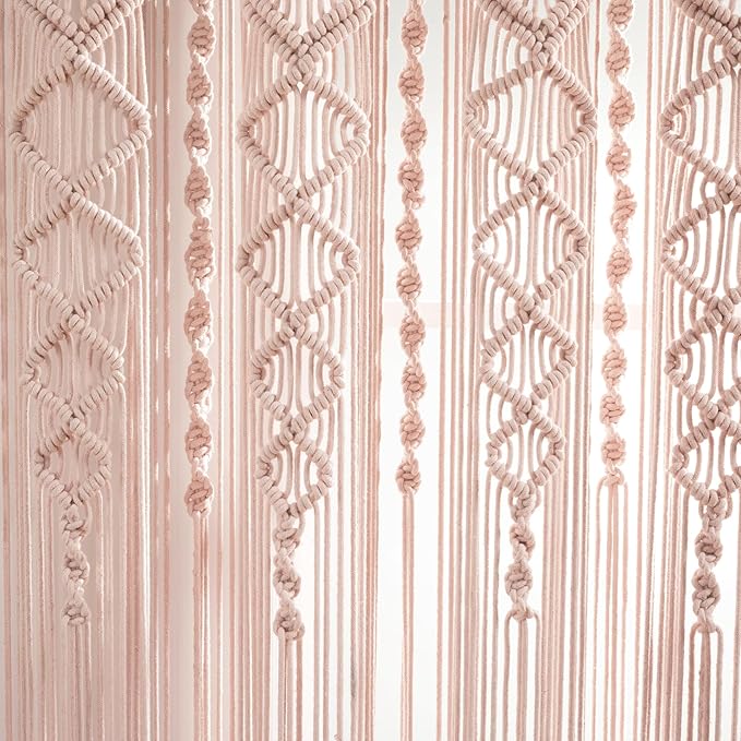Lush Decor Boho Macrame Textured Cotton Window Curtain Panel, Single Panel, 40" W x 84" L, Blush - Doorway Curtain - Room Divider, Wedding Or Wall Decor - Boho Curtain - Macrame Curtains for Windows