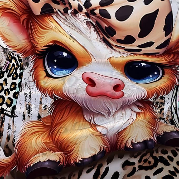 AILONEN Cartoon Yak Shower Curtain Set, Kids Leopard Print Love Yak Waterproof Fabric Shower Curtain for Bathroom Decor,Bow Tie Yak Cloth Bath Curtain Set with Plastic Hooks,72" Wx78 H