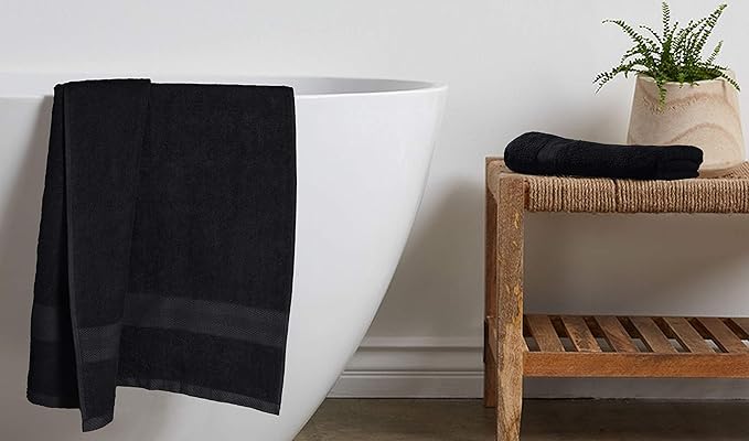BOUTIQUO Premium Cotton 4 Pack Bath Towel Set - 100% Pure Cotton - 4 Bath Towels 27x54 - Ideal for Everyday use - Ultra Soft & Highly Absorbent - Black