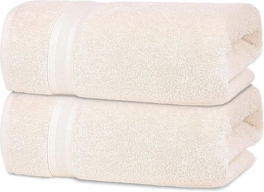 Quick-Dry, Soft & High Absorbent Jumbo Bath Sheet 35"x70" Cotton Turkish Bath Towel Set of 2 | Daily Use 100% Cotton for Bathroom, Gym & More | Bathroom Towels Set (2 Pcs, Ivory Lace)