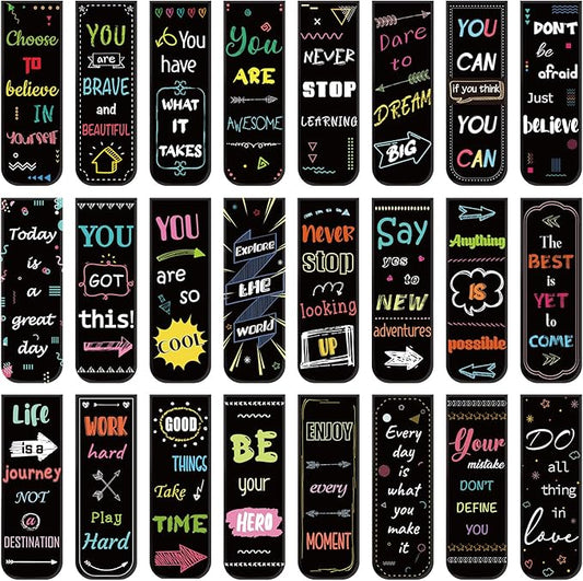 48 Pcs Magnetic Bookmarks, 24 Styles Inspirational Magnet Book Markers Motivational Encouraging Magnetic Page Clip for Women Student School Reading Gifts