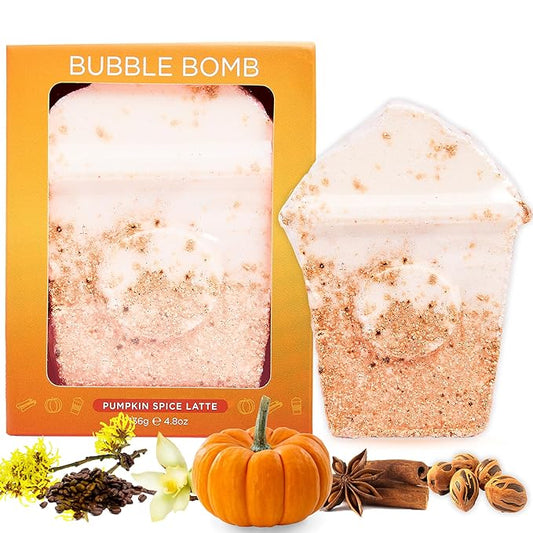 Pumpkin Spice Latte Bath Bomb for Women & Girls (Giftable Packaging) – Natural Relaxing Fall Bubble Bombs - Luxury Vanilla, Coffee, Cinnamon & Pumpkin Scented