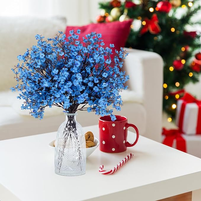 AILANDA 12 Bundles Baby Breath Flowers Artificial Bulk Fake Gypsophila Bouquets Sky Blue Real Touch Silk Floral Arrangements for Table Centerpieces Wedding Home Farmhouse Party DIY Autumn Decor